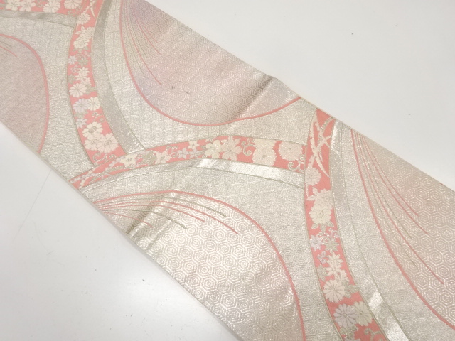 JAPANESE KIMONO / ANTIQUE FUKURO OBI / SILK / WOVEN FLORAL PLANTS